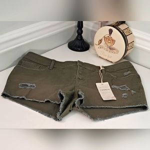 Torrid Olive Distressed Hermosa Button Fly Jean Shorts Sz 16 NWT